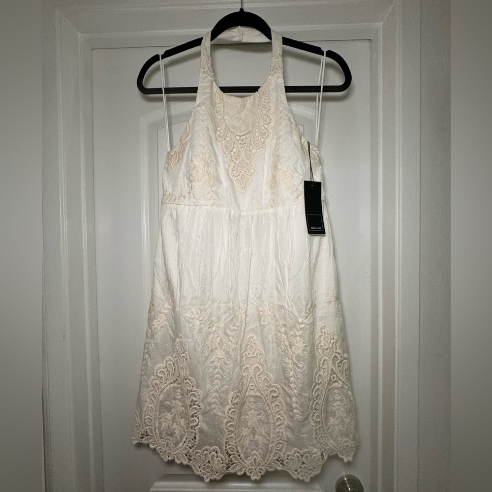 Adelina Dolce Vita White Lace Halter Dress